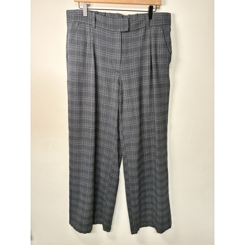 American Eagle Plaid Wide Leg Pants Women’s 12 Grey Blue Preppy